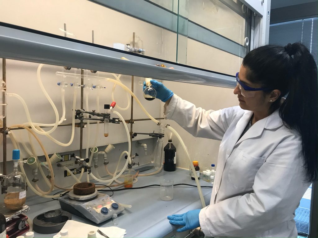Una investigadora del Instituto Universitario Cinquima trabaja en el laboratorio del grupo de investigación Catálisis y Polímeros